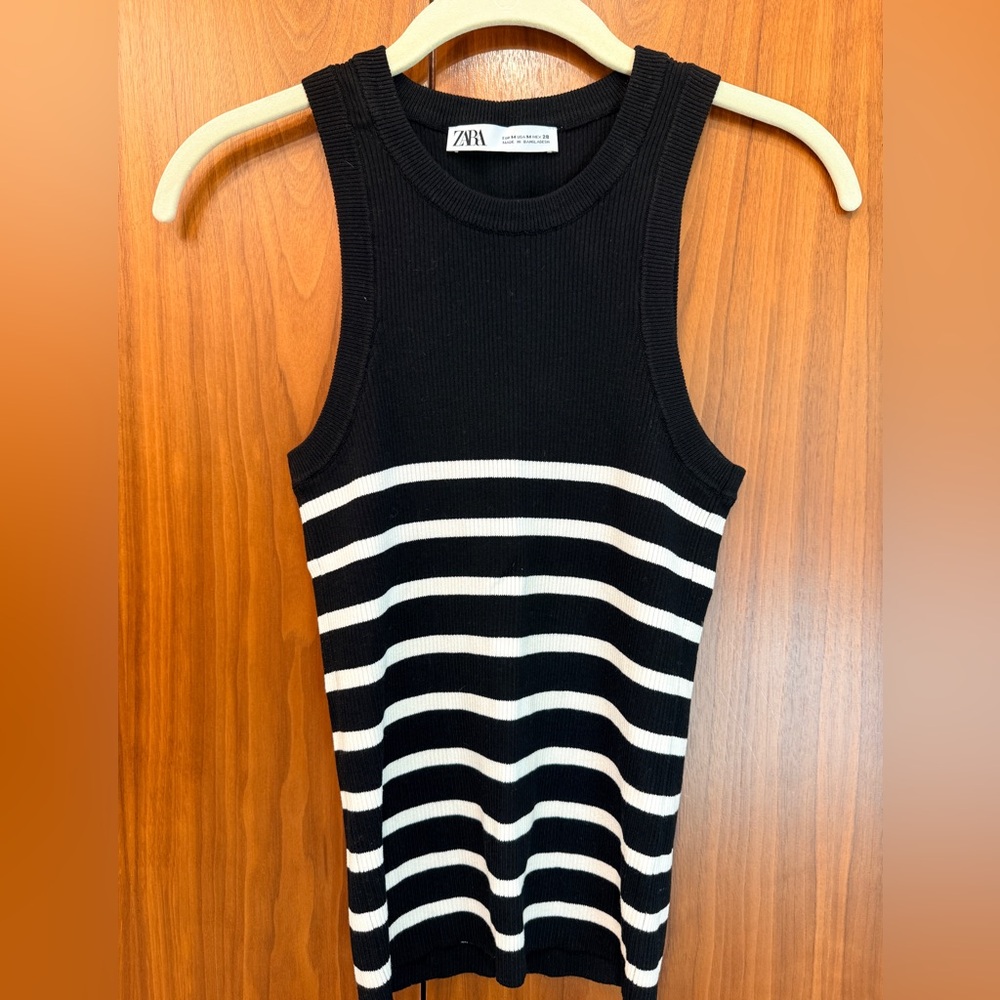 Zara Black & White Striped Ribbed Tank